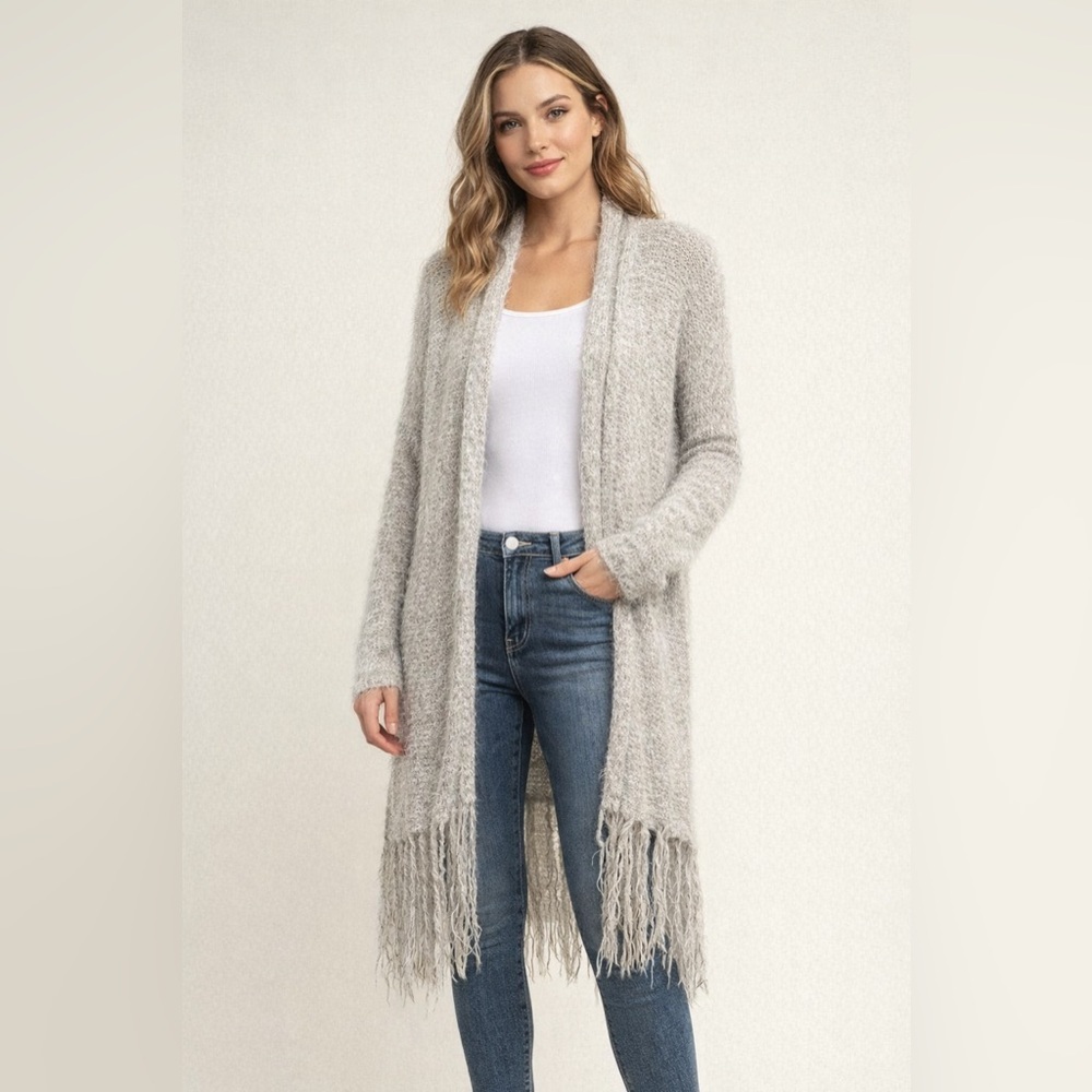 NWOT Abercrombie & Fitch Gray Fringe Cardigan Size XS/S